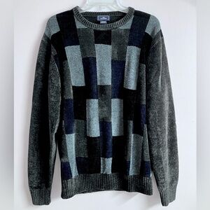 Dockers’ Men’s Pullover Sweater, Large, Navy Blue/Grays, Velour Feel